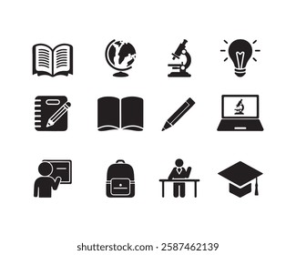 Education Icon Set Vector for Learning and Academic Design. Flat School and Study Icons for Online Courses and Teaching. Modern Education Symbol Collection for Knowledge and E-learning.