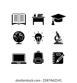 Education Icon Set Vector for Learning and Academic Design. Flat School and Study Icons for Online Courses and Teaching. Modern Education Symbol Collection for Knowledge and E-learning.