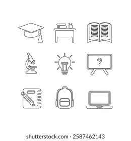 Education Icon Set Vector for Learning and Academic Design. Flat School and Study Icons for Online Courses and Teaching. Modern Education Symbol Collection for Knowledge and E-learning.