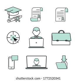 Education icon. Set vector line symbols. Outline icons for internet and online education