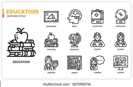 Education icon set for website, application, printing, document, poster design, etc.