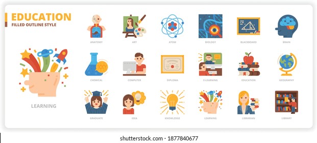 Education icon set for website, application, printing, document, poster design, etc.