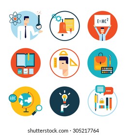 Education icon set Welcome back to school Flat design