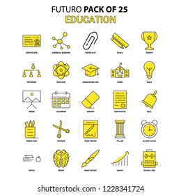 Education Icon Set. Yellow Futuro Latest Design icon Pack