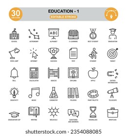 Education Icon Set-1 With Keywords . Editable Stroke.