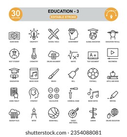 Education Icon Set-3 With Keywords. Editable Stroke.