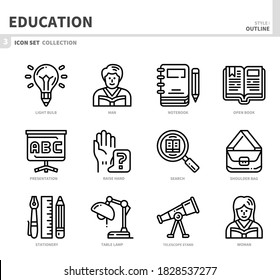 education icon set,outline style,vector and illustration