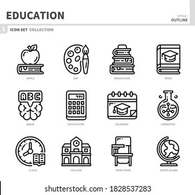 education icon set,outline style,vector and illustration