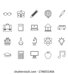 Conjunto de iconos de educación, línea delgada, diseño plano, símbolos,Ilustraciones vectoriales