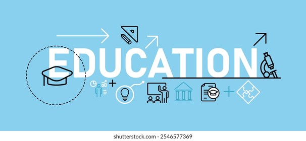 Education icon simple set graphic header poster illustration symbol concept of university college educational blue background academic 