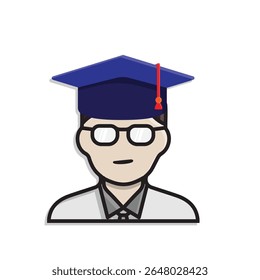 education icon. student or college student. man with glasses wearing graduation cap. smart, study, clever. isometric design style