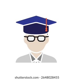 education icon. student or college student. man with glasses wearing graduation cap. smart, study, clever. flat design style