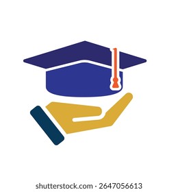 education icon. student in hand. graduation cap on white background. smart, study, clever. flat design style