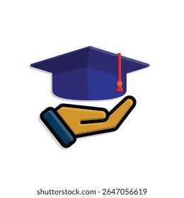 education icon. student in hand. graduation cap on white background. smart, study, clever. isometric design style