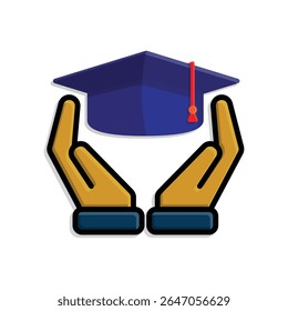education icon. student in two hand. graduation cap on white background. smart, study, clever. isometric design style
