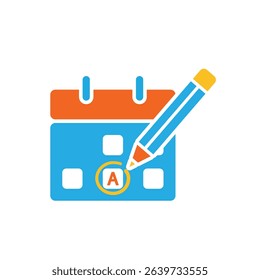 education icon. Study Planner. Calendar with marker and pencil icon. smart, learning, clever. Flat design style