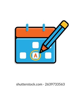 education icon. Study Planner. Calendar with marker and pencil icon. smart, learning, clever. isometric design style