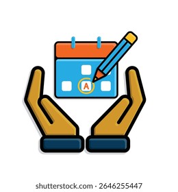education icon. Study Planner in hand. Calendar with marker and pencil icon. smart, learning, clever. isometric design style