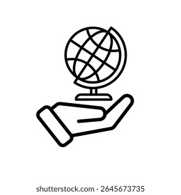 education icon. Subject Icon Geography in hand. globe with white background. smart, learning, clever. Outline design style