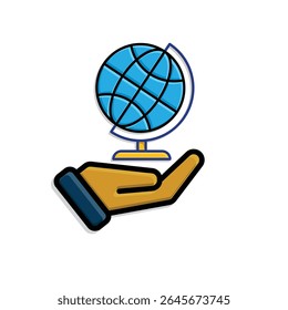 education icon. Subject Icon Geography in hand. globe with white background. smart, learning, clever. isometric design style