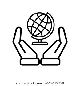 education icon. Subject Icon Geography in hand. globe with white background. smart, learning, clever. Outline design style
