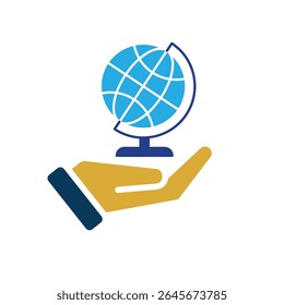 education icon. Subject Icon Geography in hand. globe with white background. smart, learning, clever. Flat design style