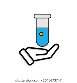 education icon. Subject Icon science in hand. test tube with blue liquid inside. smart, learning, clever. Mixed design style