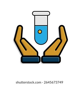 education icon. Subject Icon science in hand. test tube with blue liquid inside. smart, learning, clever. isometric design style