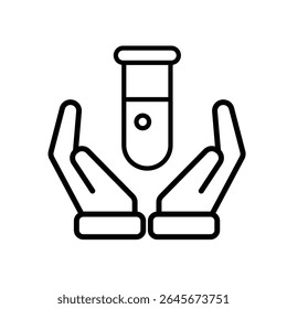 education icon. Subject Icon science in hand. test tube with blue liquid inside. smart, learning, clever. Outline design style