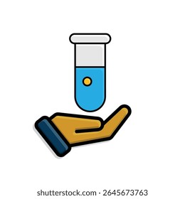 education icon. Subject Icon science in hand. test tube with blue liquid inside. smart, learning, clever. isometric design style