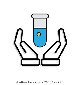 education icon. Subject Icon science in hand. test tube with blue liquid inside. smart, learning, clever. Mixed design style