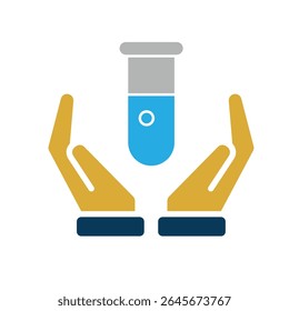 education icon. Subject Icon science in hand. test tube with blue liquid inside. smart, learning, clever. Flat design style