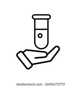 education icon. Subject Icon science in hand. test tube with blue liquid inside. smart, learning, clever. Outline design style