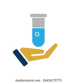 education icon. Subject Icon science in hand. test tube with blue liquid inside. smart, learning, clever. Flat design style