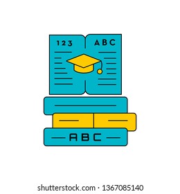 education icon- three book on the one open book with the education cap vector design