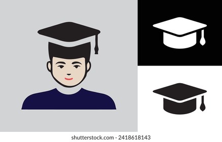 Education icon, vector, cap, black and white