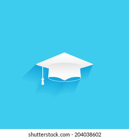 Education icon. Vector hat  isolated on a blue background for your design
