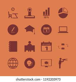 education icon. education vector icons set response letter, man talking by speaker, lesson begining and pie chart