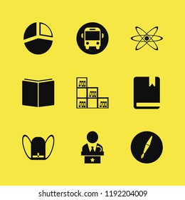 education icon. education vector icons set school bus, bookcase, book and atom