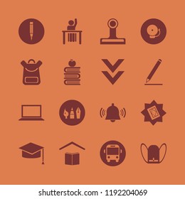 education icon. education vector icons set school bell, school bus, school book bag and paper clip