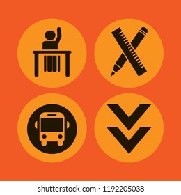 education icon. education vector icons set ask pupil, down arrow, school bus and ruler and pencil