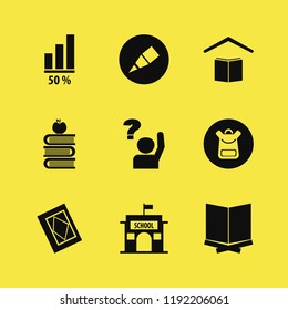 education icon. education vector icons set ask pupil, diagram, books and apple and school book bag