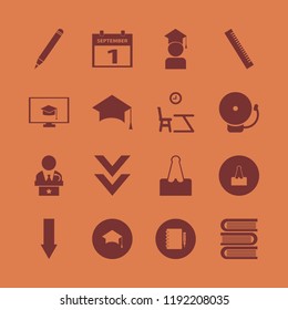 education icon. education vector icons set notebook pencil, paper clip, ruler and first september calendar