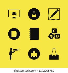 education icon. education vector icons set online education, man talking by speaker, paper clip and notebook