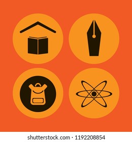 education icon. education vector icons set atom, school, fountain pen and school book bag