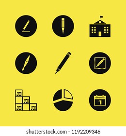 education icon. education vector icons set fountain pen, pencil, university campus and pie chart
