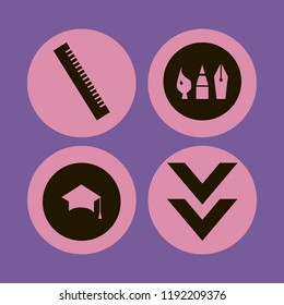 education icon. education vector icons set drawing painting tools, ruler, graduation hat and down arrow
