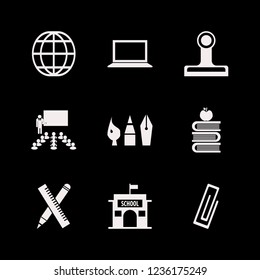 education icon. education vector icons set books and apple, ruler and pencil, globe and laptop