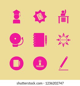 education icon. education vector icons set school bell, notebook pencil, paper clip and graduaded student