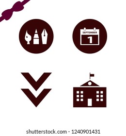 education icon. education vector icons set first september calendar, down arrow, drawing painting tools and university campus